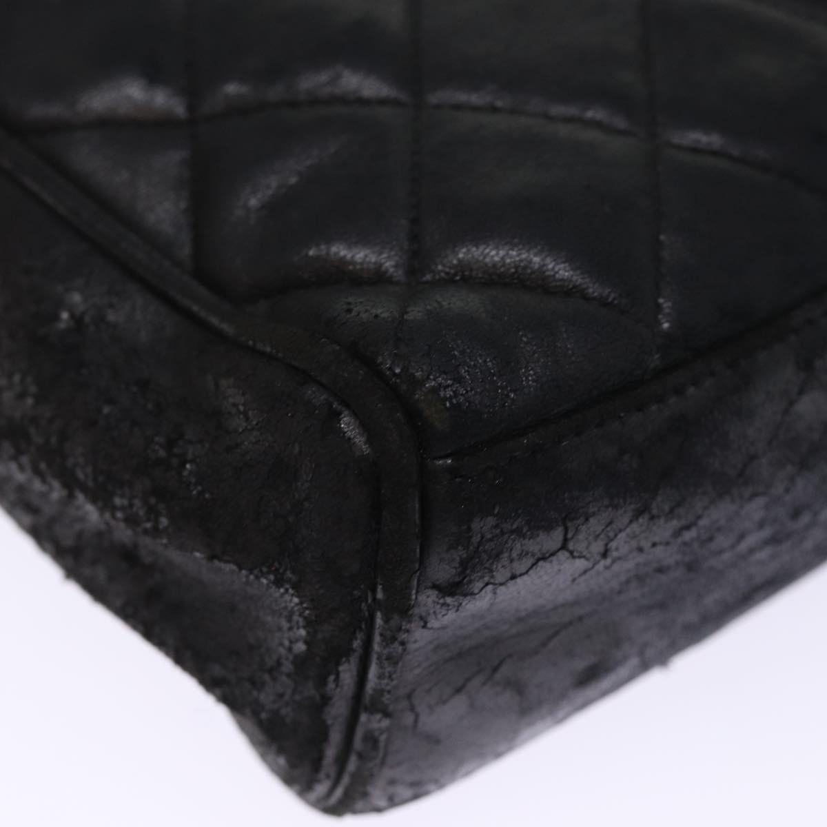 Top Quality Chanel Matelasse Hand Bag Lamb Skin Black CC Auth bs14707