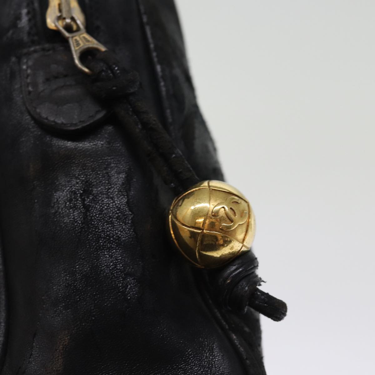 Top Quality Chanel Matelasse Hand Bag Lamb Skin Black CC Auth bs14707