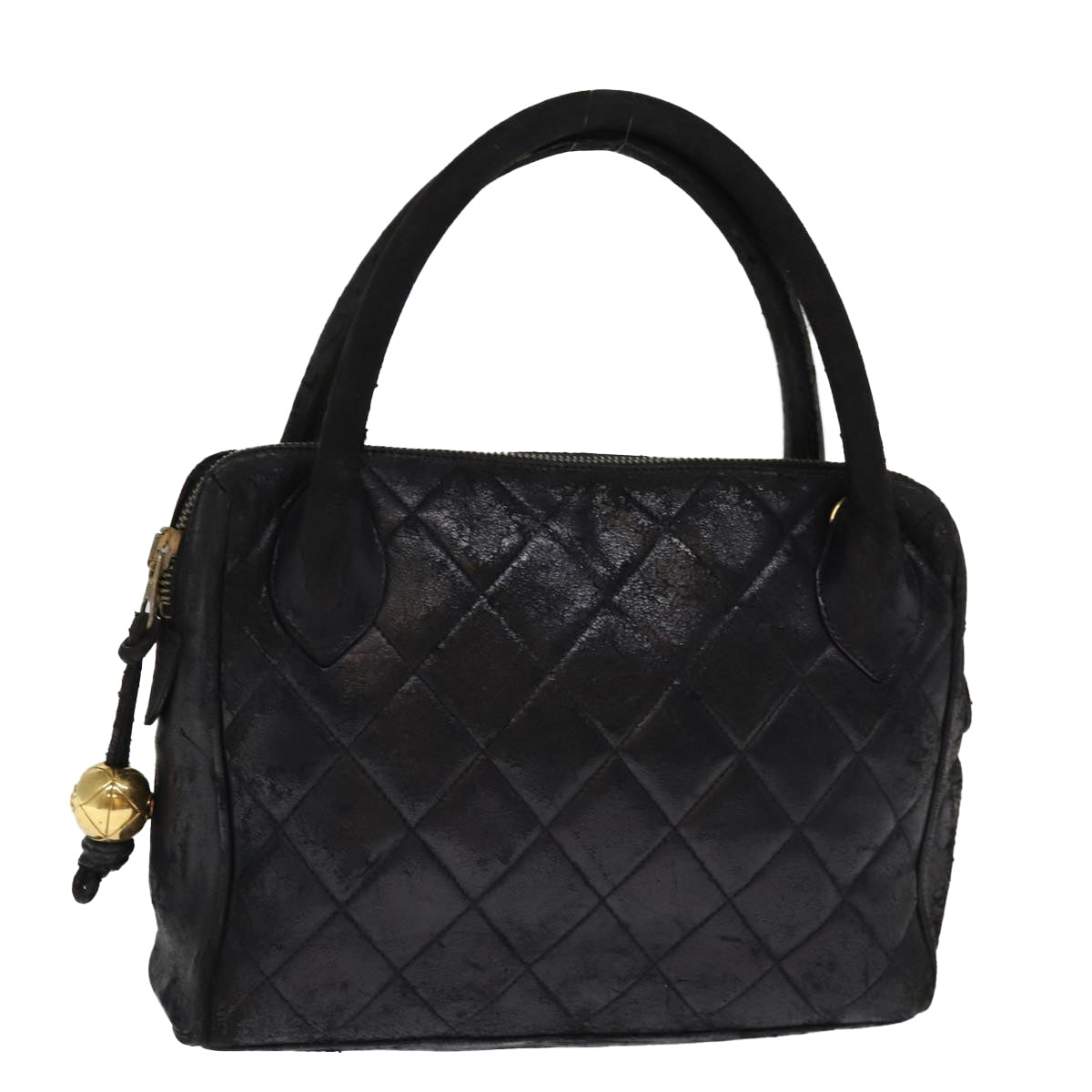 Top Quality Chanel Matelasse Hand Bag Lamb Skin Black CC Auth bs14707