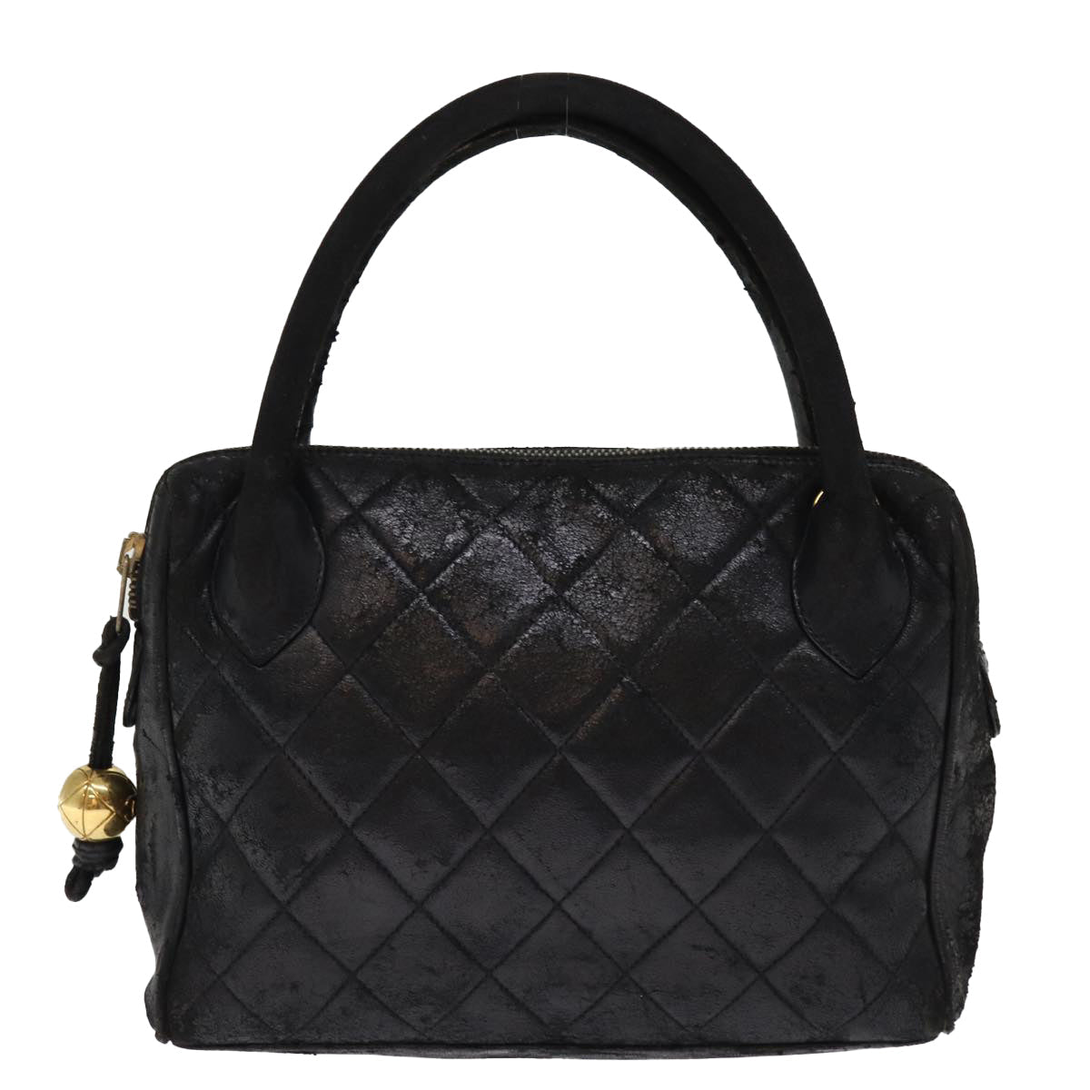 Top Quality Chanel Matelasse Hand Bag Lamb Skin Black CC Auth bs14707