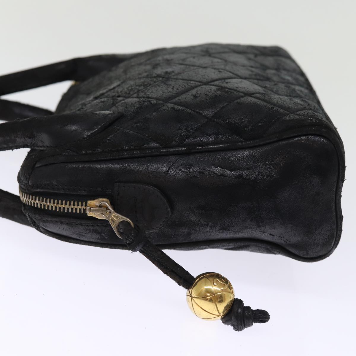 Top Quality Chanel Matelasse Hand Bag Lamb Skin Black CC Auth bs14707