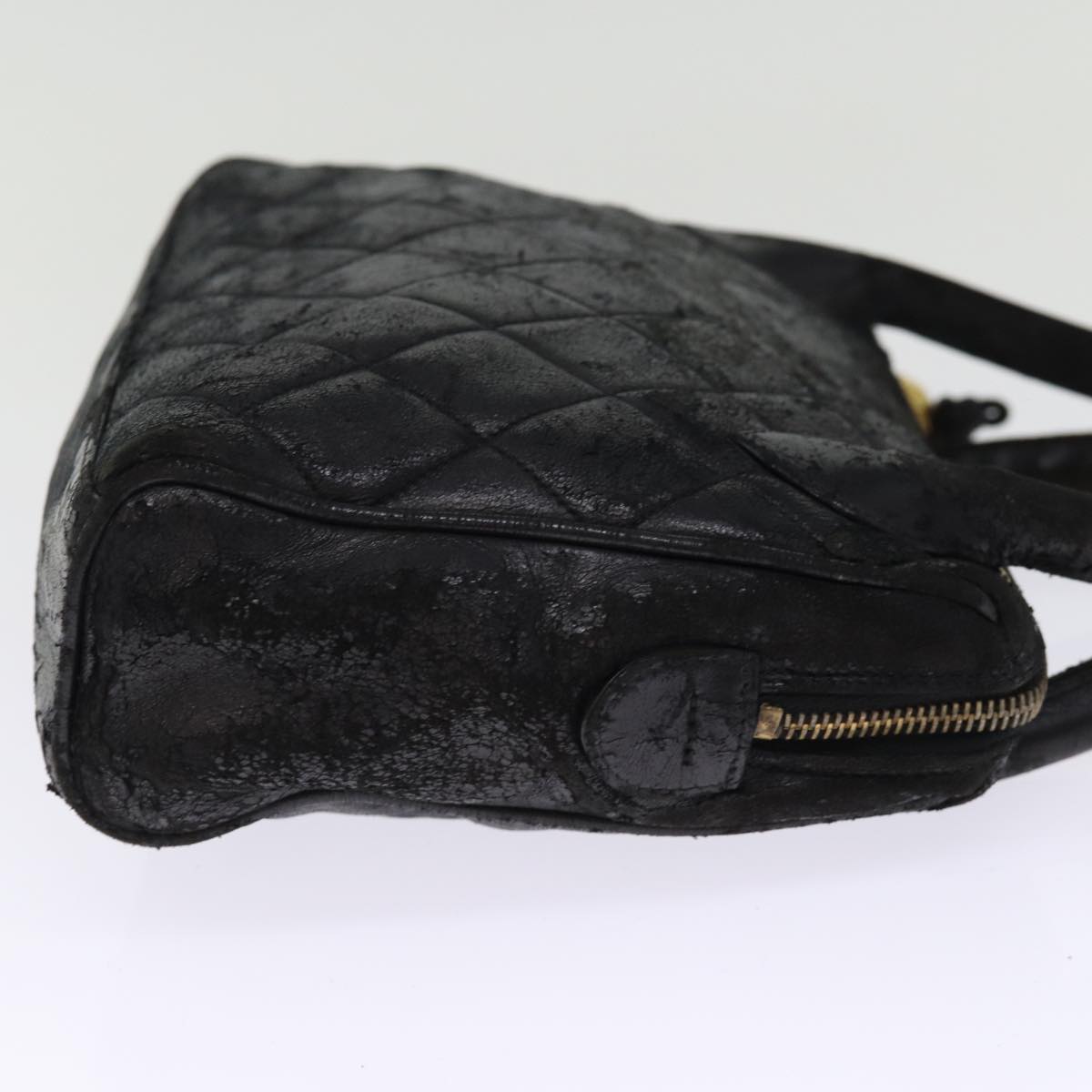 Top Quality Chanel Matelasse Hand Bag Lamb Skin Black CC Auth bs14707
