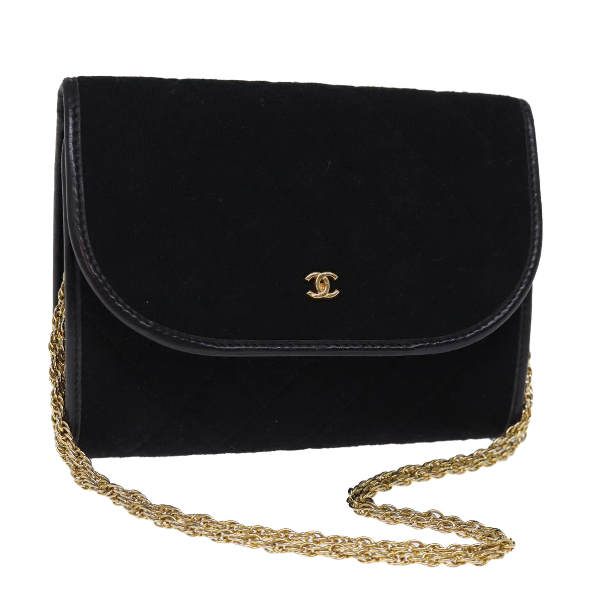 CHANEL Matelasse Chain Shoulder Bag cotton Black CC Auth bs14749A