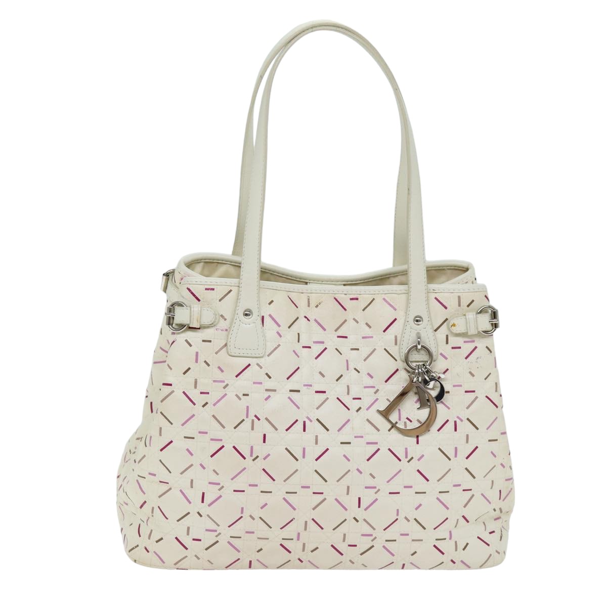 CHRISTIAN DIOR Lady Dior Canage Tote Bag Coated Canvas White Auth bs14793