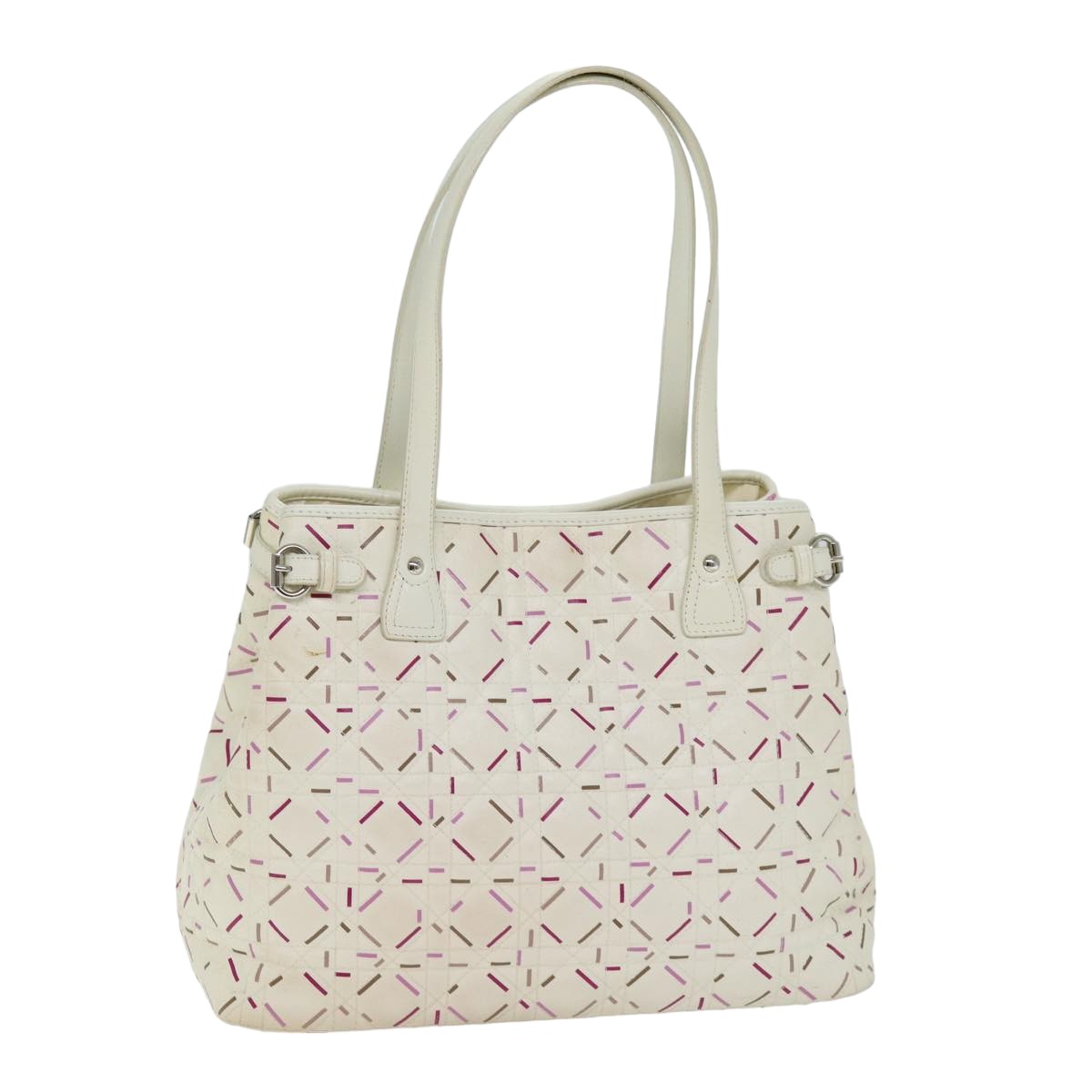 CHRISTIAN DIOR Lady Dior Canage Tote Bag Coated Canvas White Auth bs14793