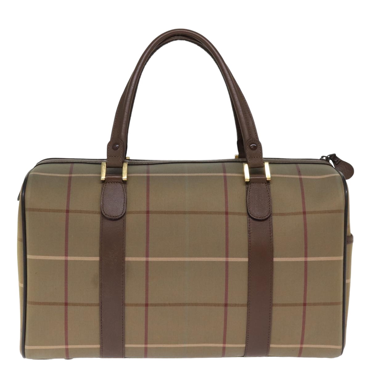 BURBERRYSs Nova Check Boston Bag Canvas Khaki Auth bs14854