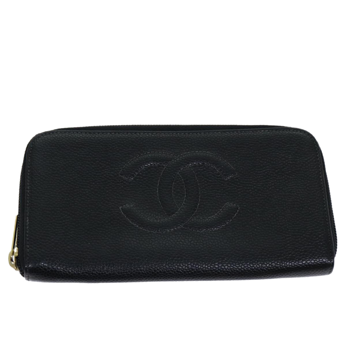 Top Quality Chanel COCO Mark Wallet Caviar Skin Black CC Auth bs14885