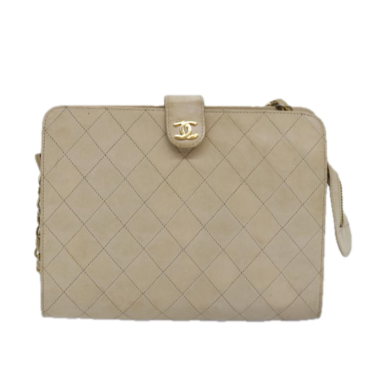 Top Quality Chanel Matelasse Chain Shoulder Bag Lamb Skin Beige CC Auth bs14983