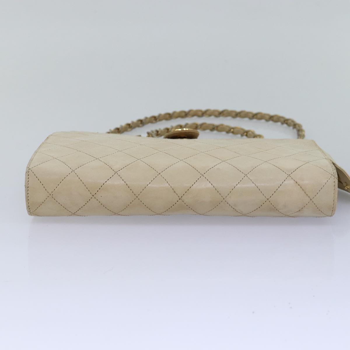 Top Quality Chanel Matelasse Chain Shoulder Bag Lamb Skin Beige CC Auth bs14983