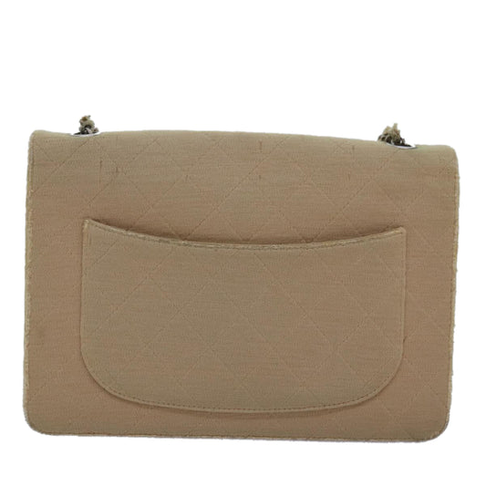 CHANEL Matelasse Turn Lock Chain Shoulder Bag Cotton Beige CC Auth bs15107