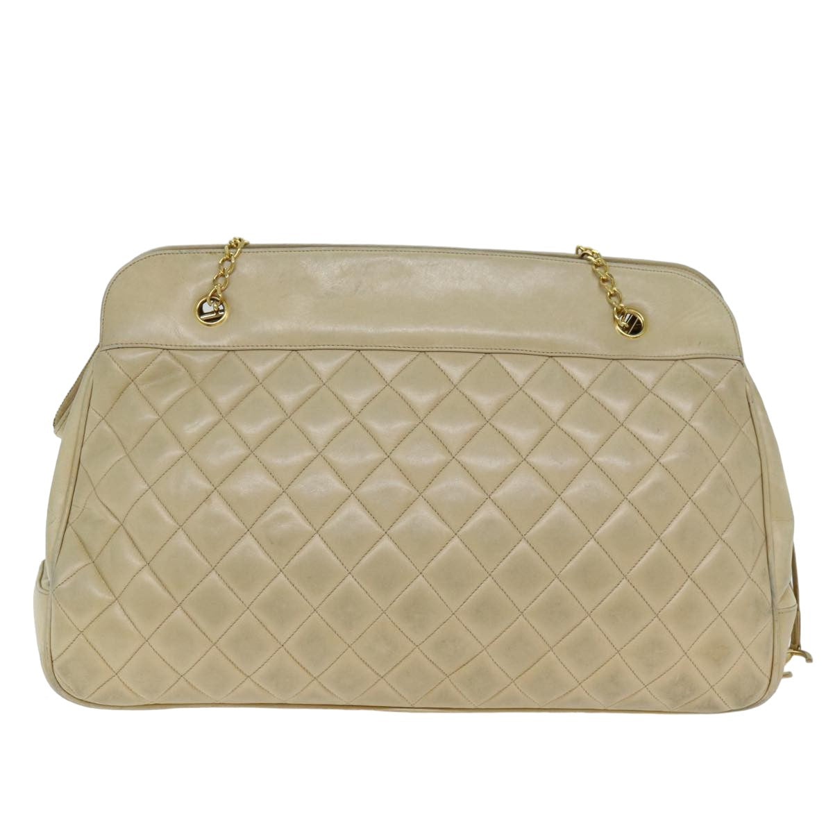 Top Quality Chanel Matelasse Chain Shoulder Bag Lamb Skin Beige CC Auth bs15118