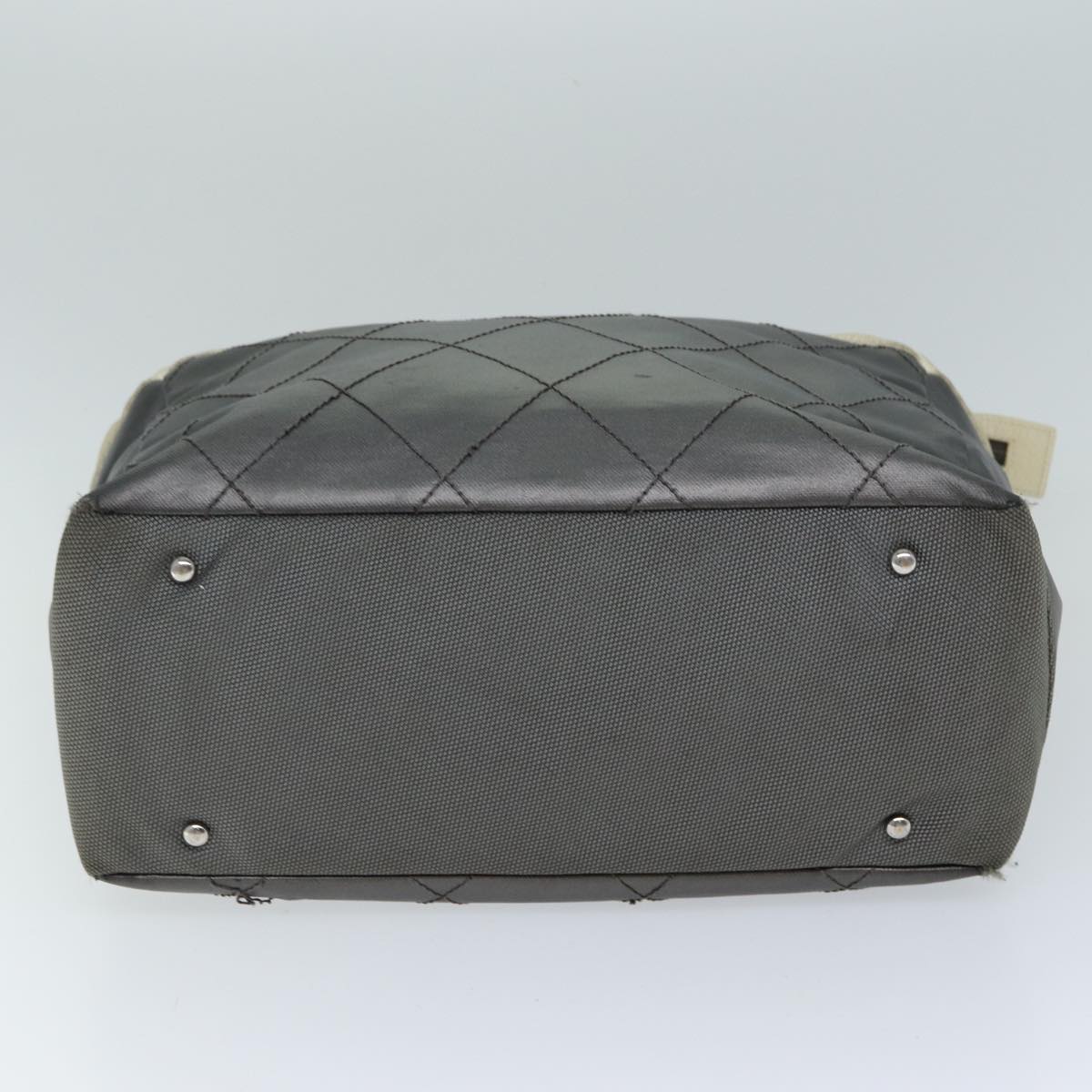 CHANEL Paris Biarritz Tote MM Tote Bag Coated Canvas Silver CC Auth bs15122