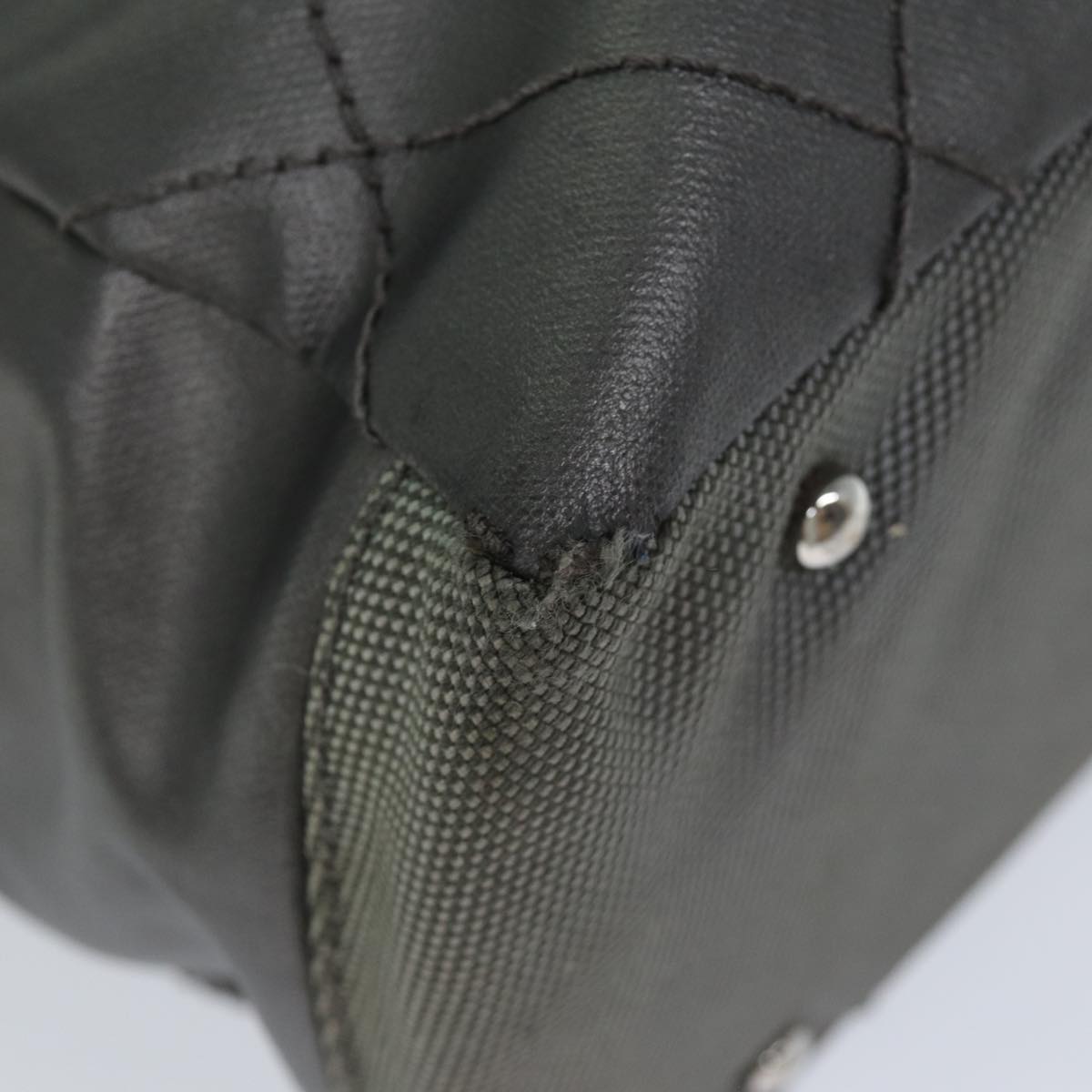 CHANEL Paris Biarritz Tote MM Tote Bag Coated Canvas Silver CC Auth bs15122