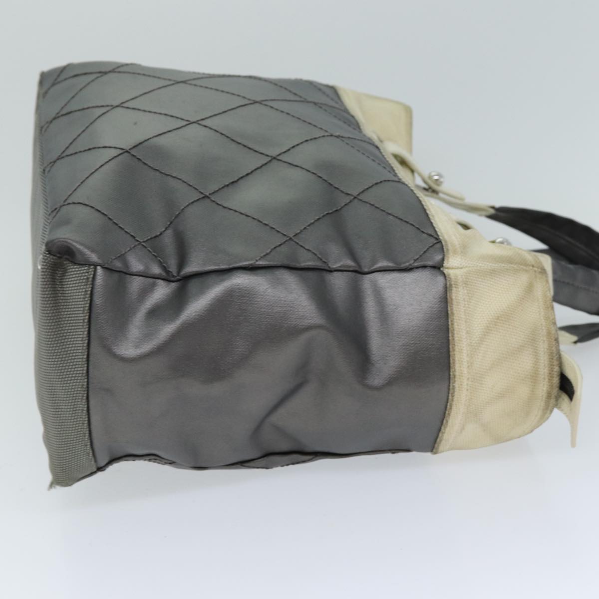 CHANEL Paris Biarritz Tote MM Tote Bag Coated Canvas Silver CC Auth bs15122