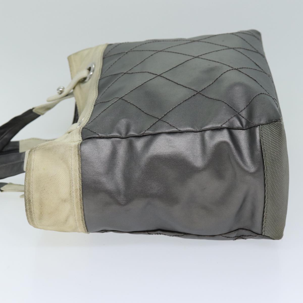 CHANEL Paris Biarritz Tote MM Tote Bag Coated Canvas Silver CC Auth bs15122