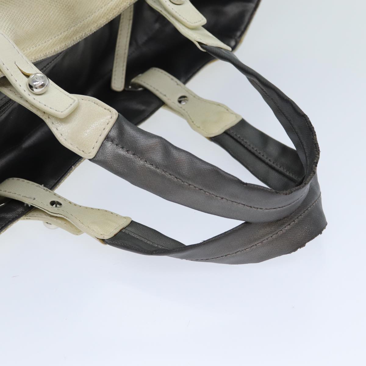 CHANEL Paris Biarritz Tote MM Tote Bag Coated Canvas Silver CC Auth bs15122