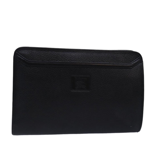 BurberrySs Clutch Bag Leather Black Auth bs15137