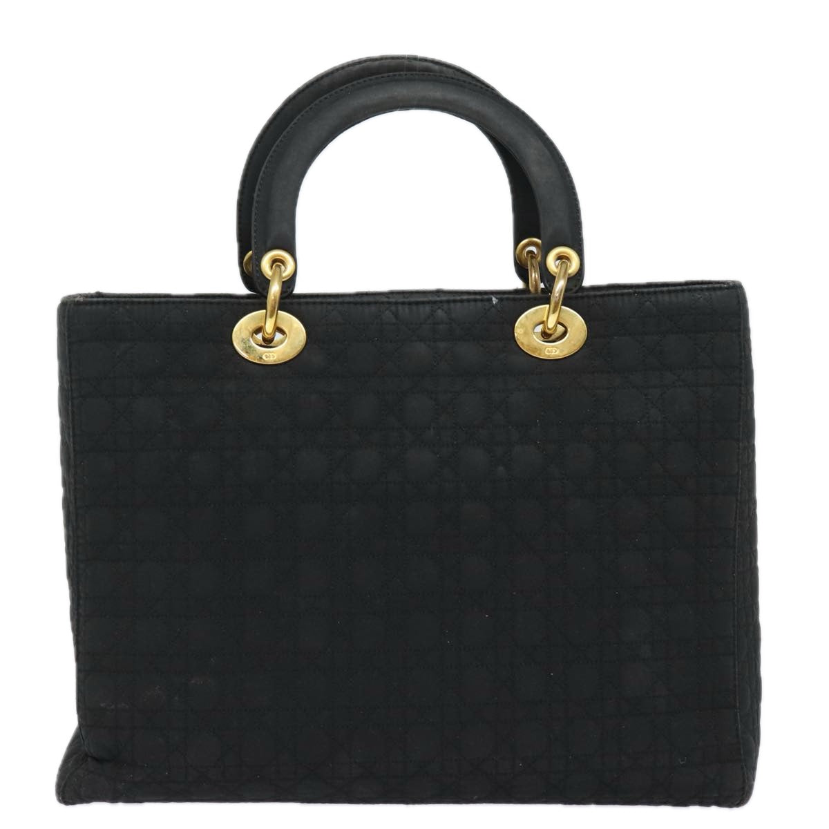 CHRISTIAN DIOR Lady Dior Canage Hand Bag Nylon Black Auth bs15338