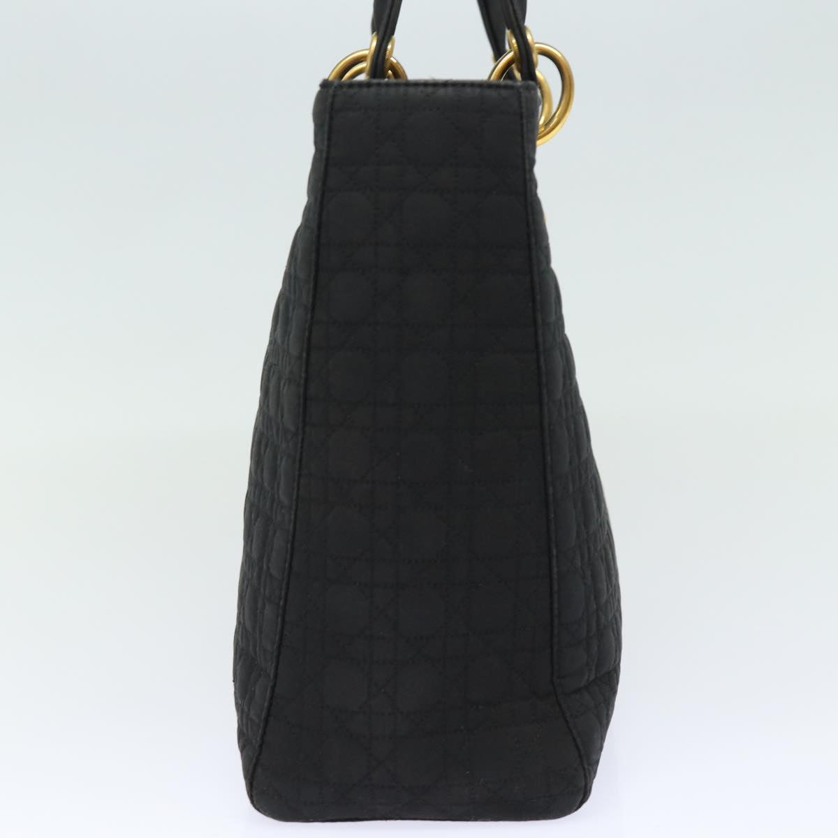 CHRISTIAN DIOR Lady Dior Canage Hand Bag Nylon Black Auth bs15338