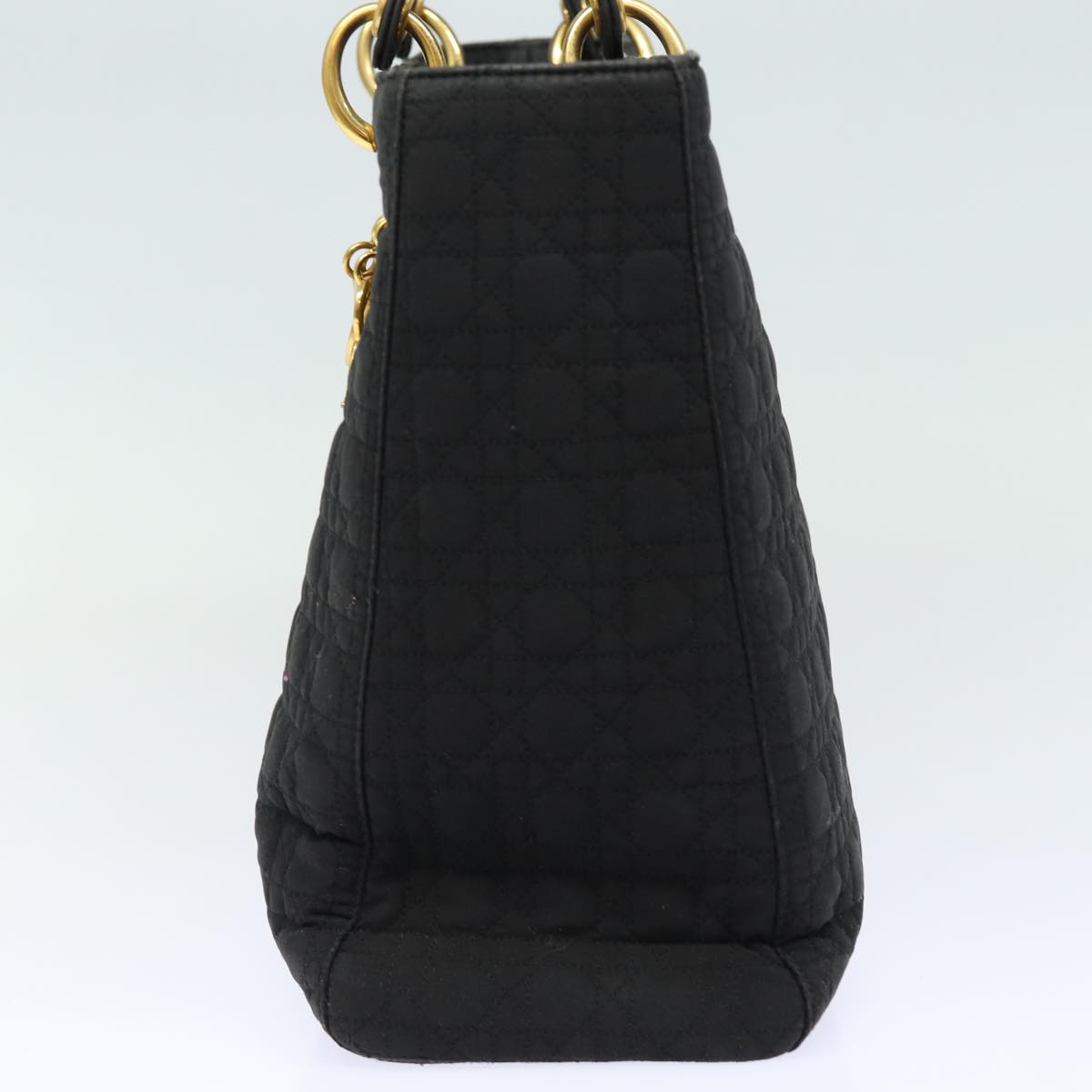 CHRISTIAN DIOR Lady Dior Canage Hand Bag Nylon Black Auth bs15338