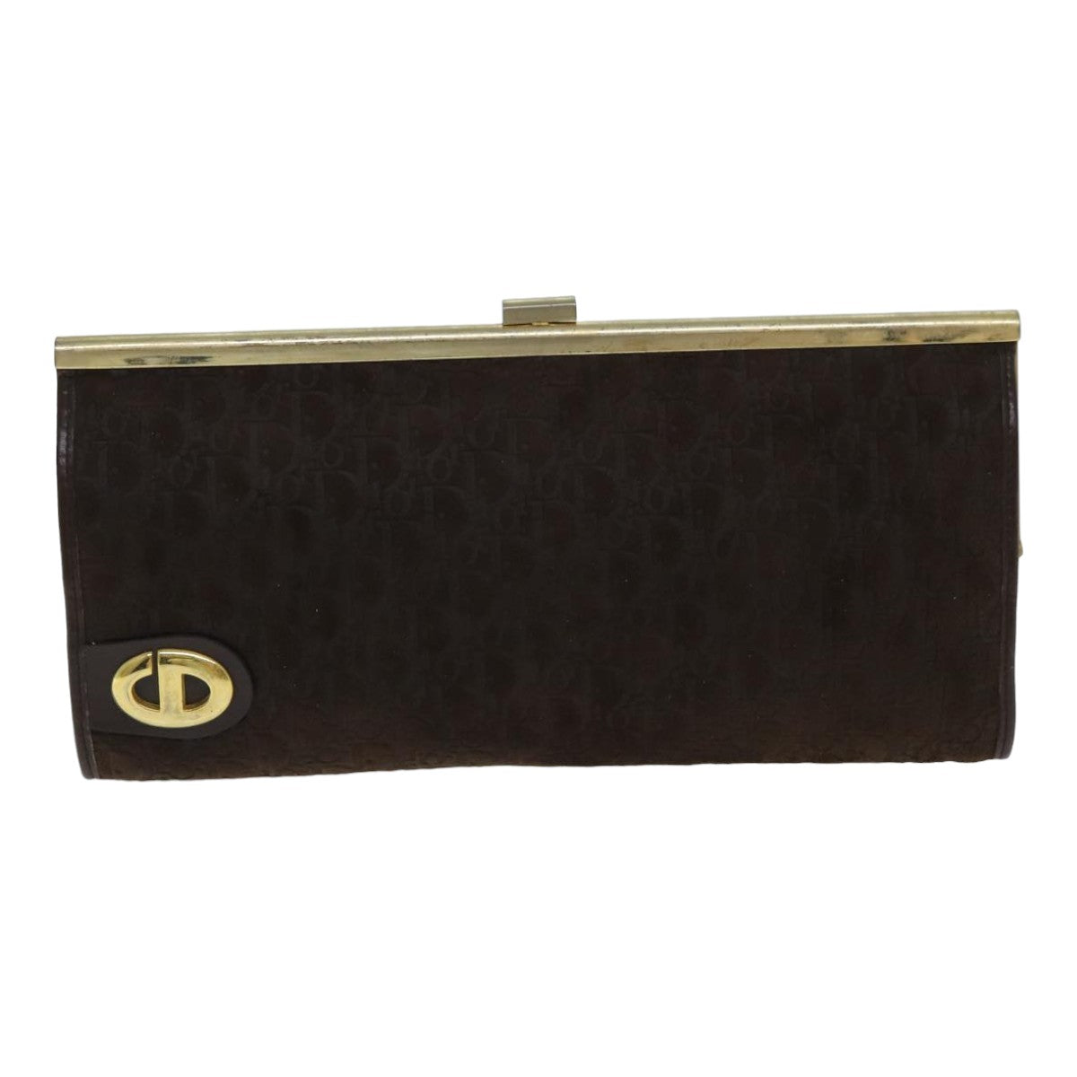 CHRISTIAN DIOR Trotter Canvas Clutch Bag Leather Brown Auth bs15371