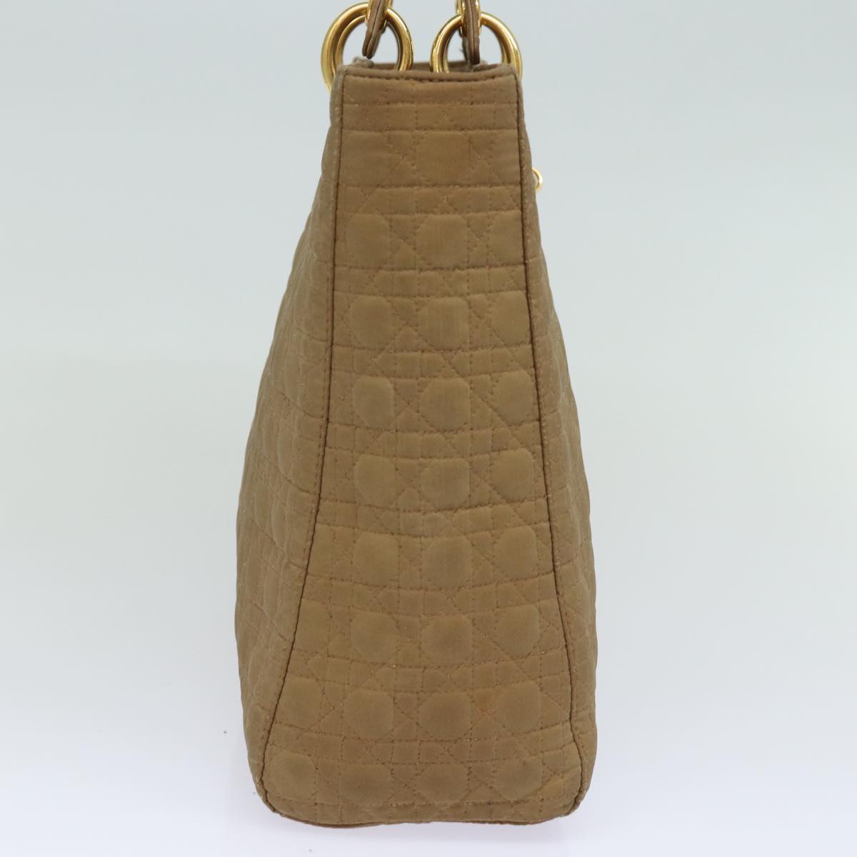 CHRISTIAN DIOR Lady Dior Canage Hand Bag Nylon Beige Auth bs15406
