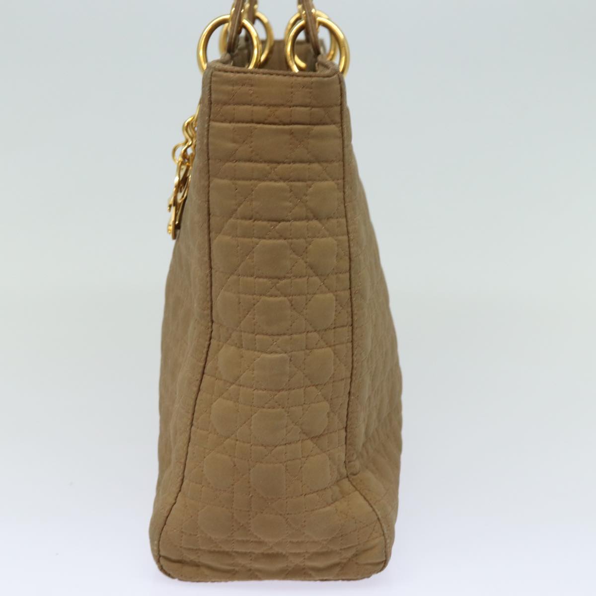 CHRISTIAN DIOR Lady Dior Canage Hand Bag Nylon Beige Auth bs15406