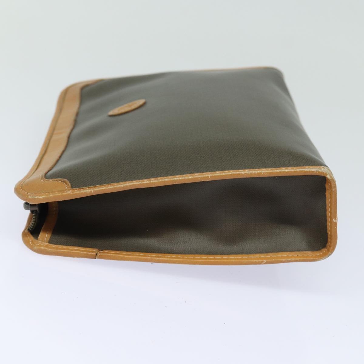 CHRISTIAN DIOR Clutch Bag Leather Khaki Auth bs15465
