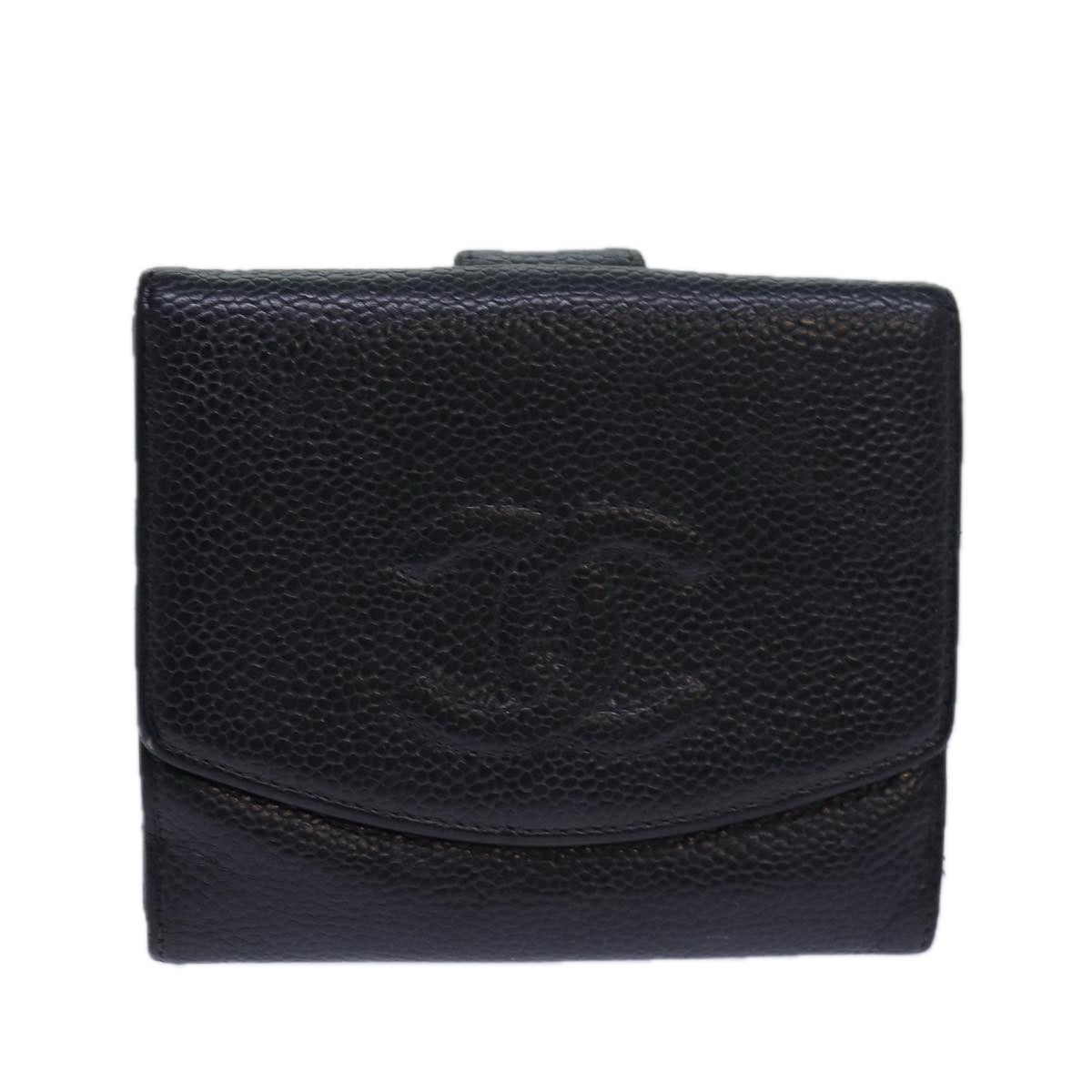 Top Quality Chanel COCO Mark Wallet Caviar Skin Black CC Auth bs15652