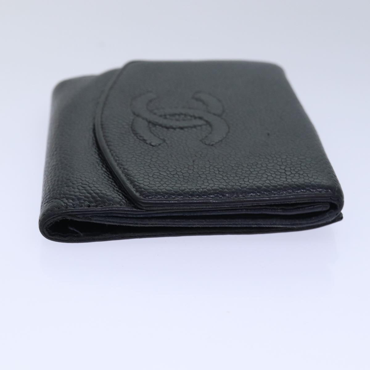 Top Quality Chanel COCO Mark Wallet Caviar Skin Black CC Auth bs15652