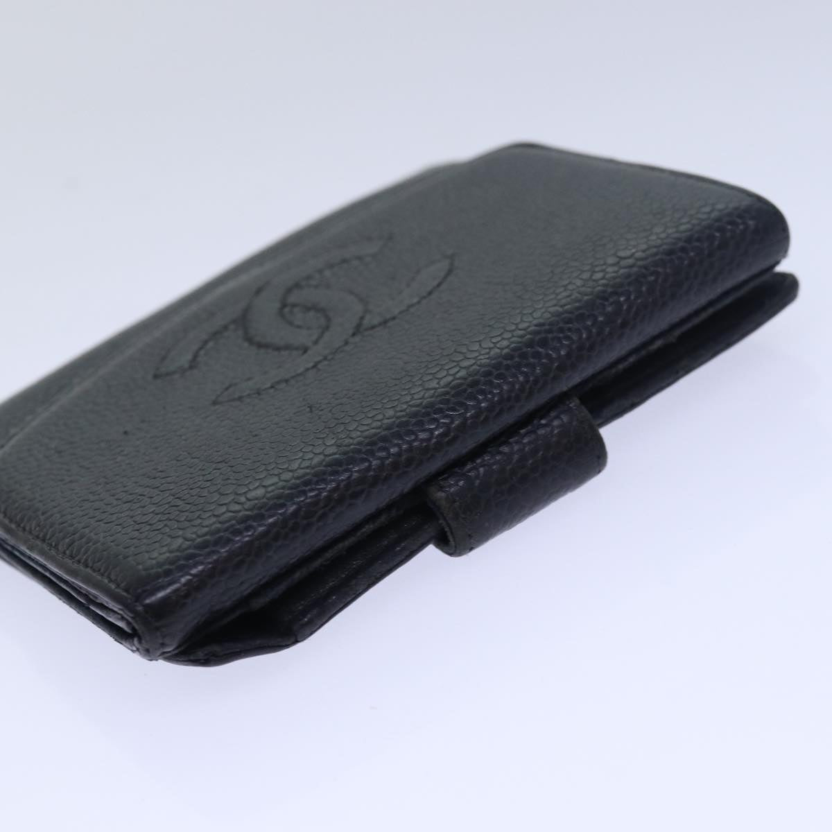 Top Quality Chanel COCO Mark Wallet Caviar Skin Black CC Auth bs15652