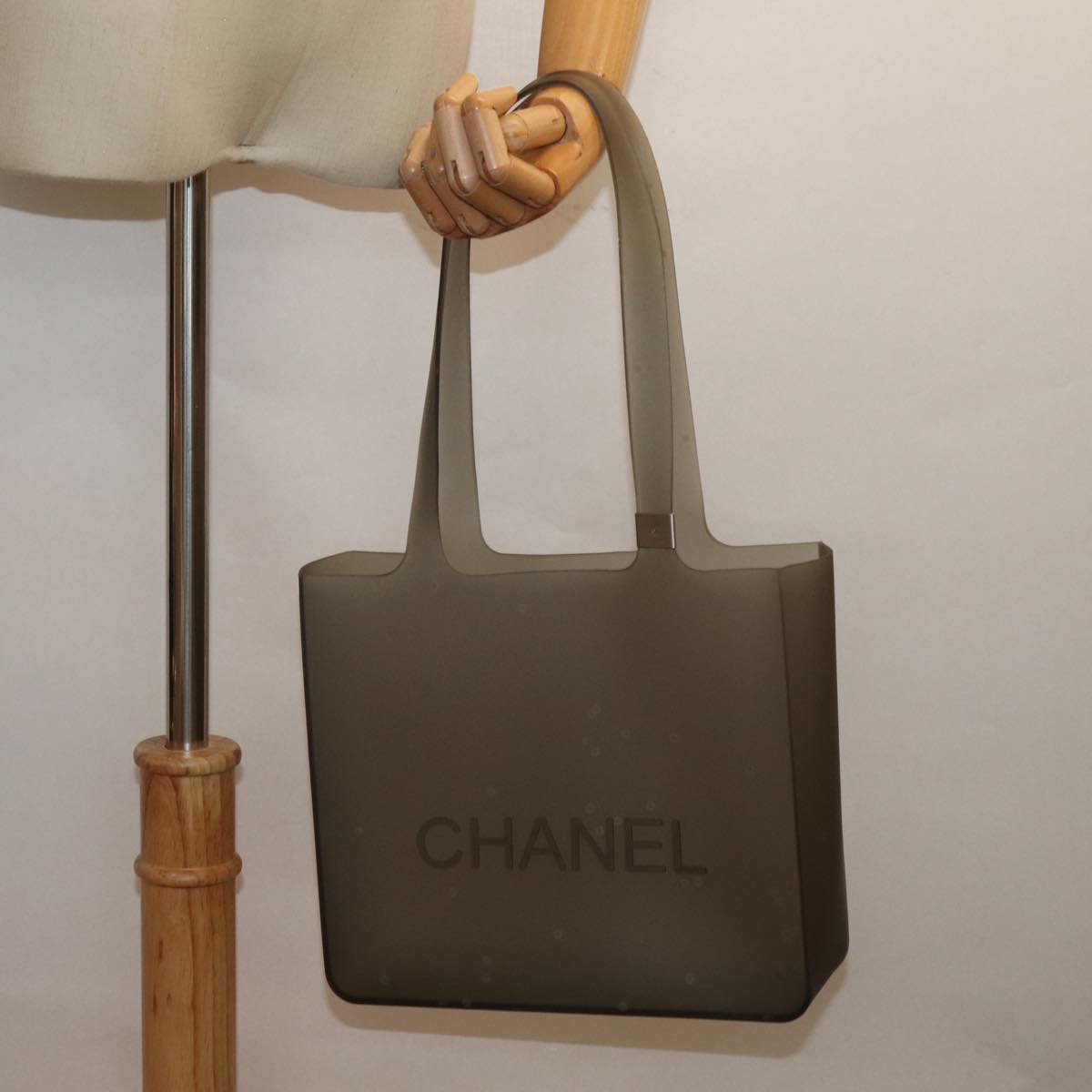 CHANEL Shoulder Bag Rubber Gray CC Auth bs15775