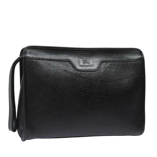 BurberrySs Clutch Bag Leather Black Auth bs15805