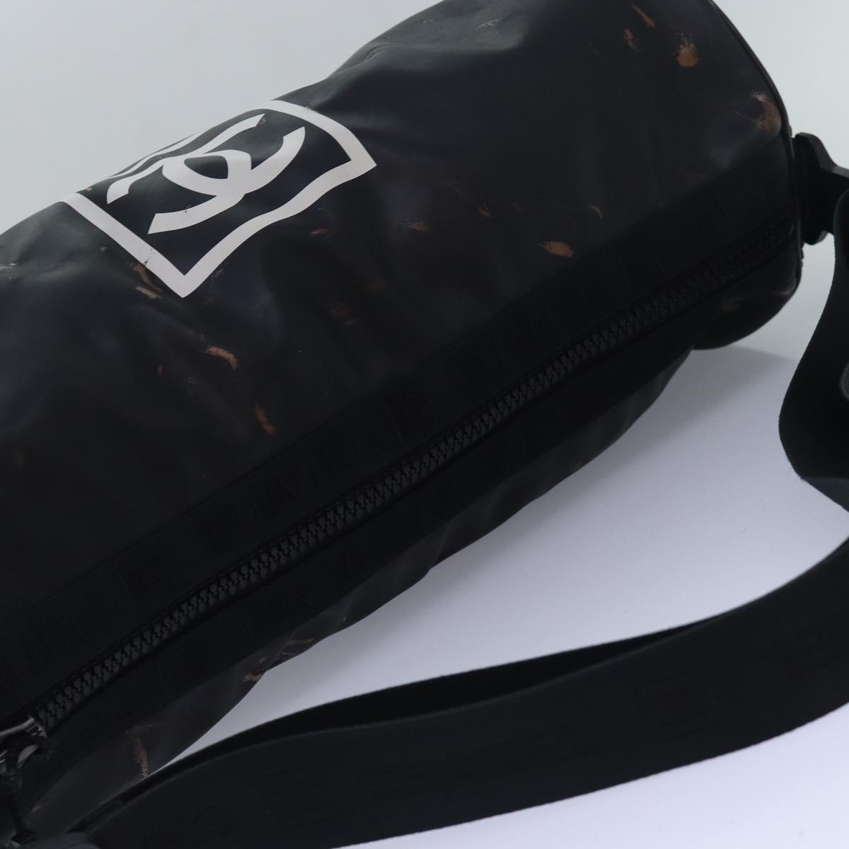 CHANEL Sports Line Drum bag Shoulder Bag Vinyl Black CC Auth bs15851