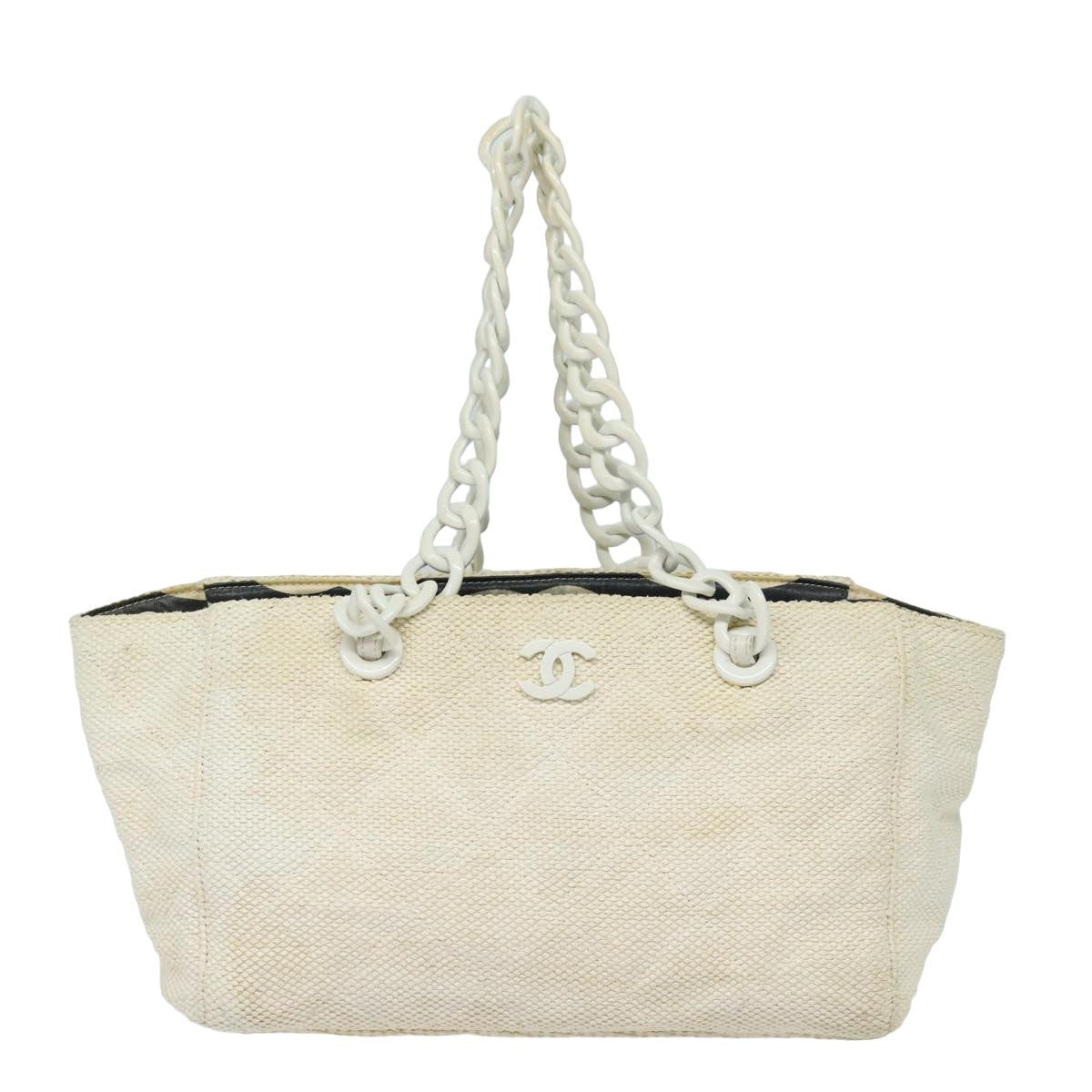 Top Quality Chanel Matelasse Chain Tote Bag Raffia White CC Auth bs15861