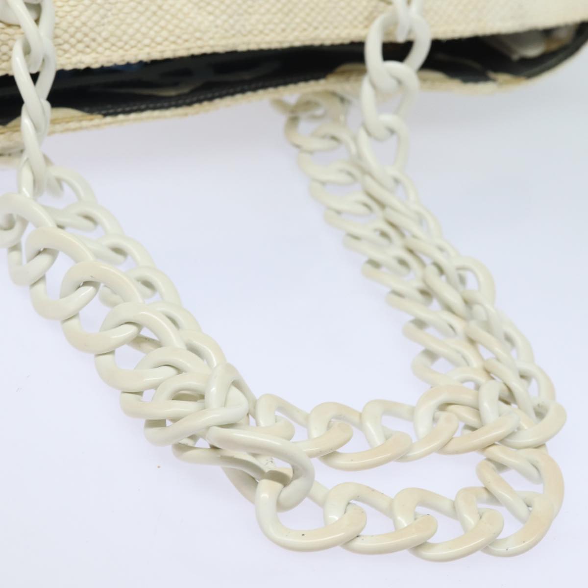 Top Quality Chanel Matelasse Chain Tote Bag Raffia White CC Auth bs15861