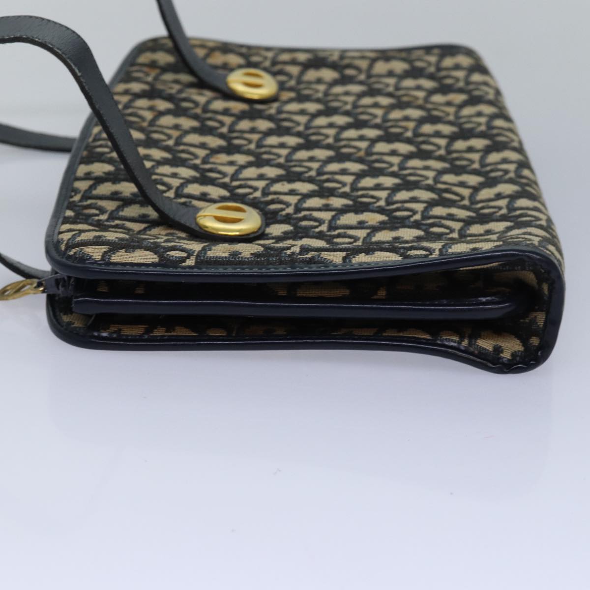 CHRISTIAN DIOR Trotter Canvas Hand Bag Canvas Navy Auth bs15874