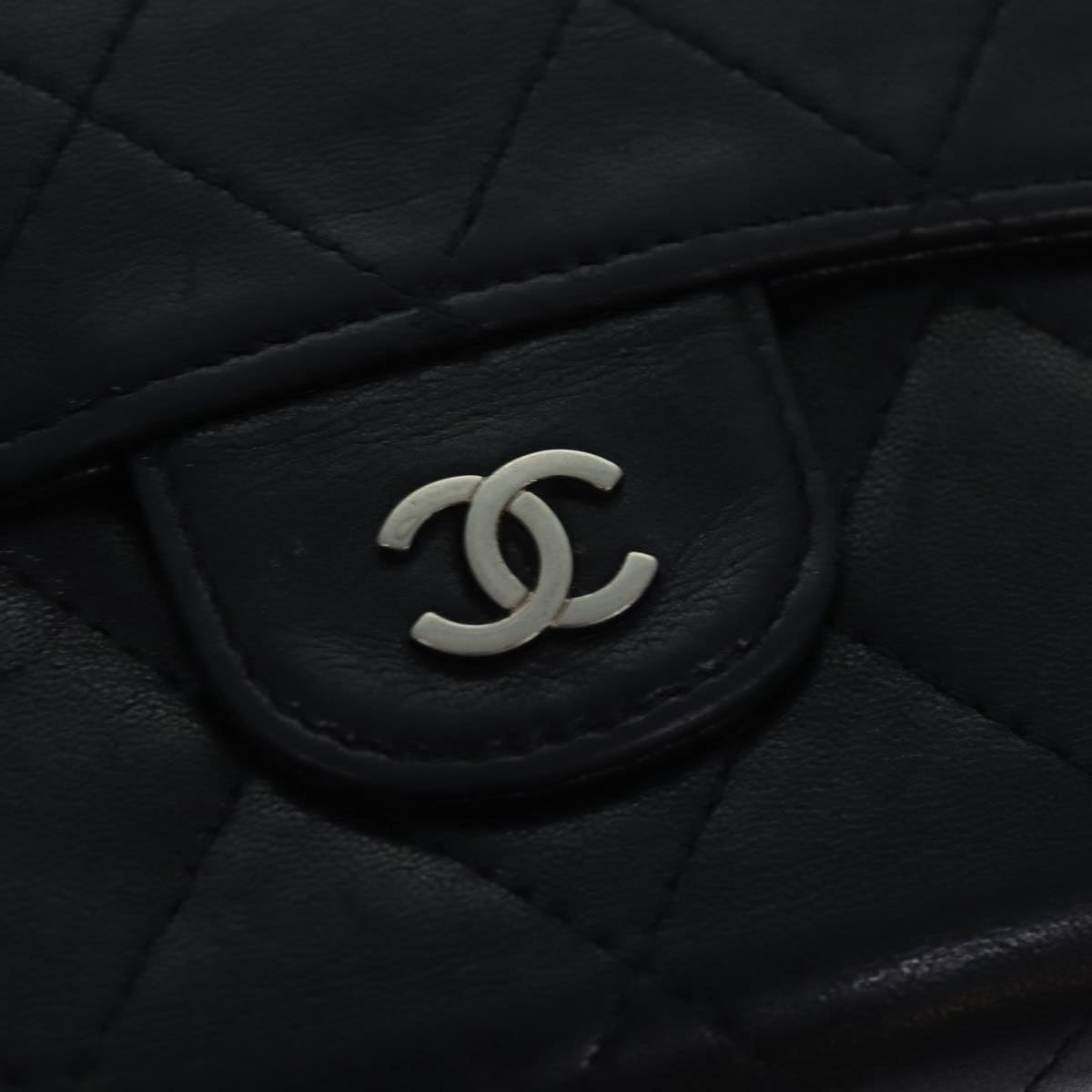 Top Quality Chanel Matelasse Long Wallet Lamb Skin Black CC Auth bs16070