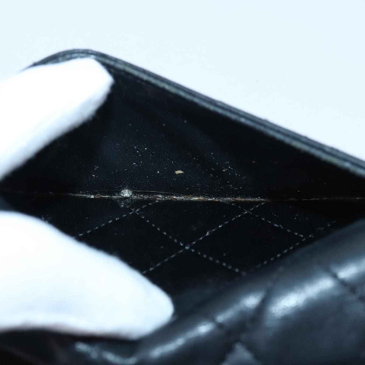 Top Quality Chanel Matelasse Long Wallet Lamb Skin Black CC Auth bs16070