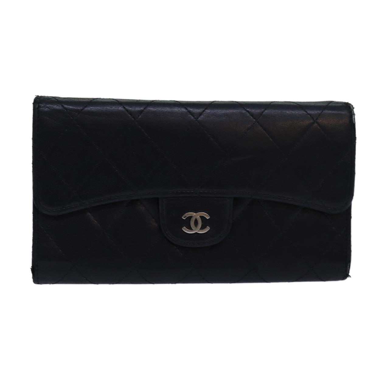 Top Quality Chanel Matelasse Long Wallet Lamb Skin Black CC Auth bs16070