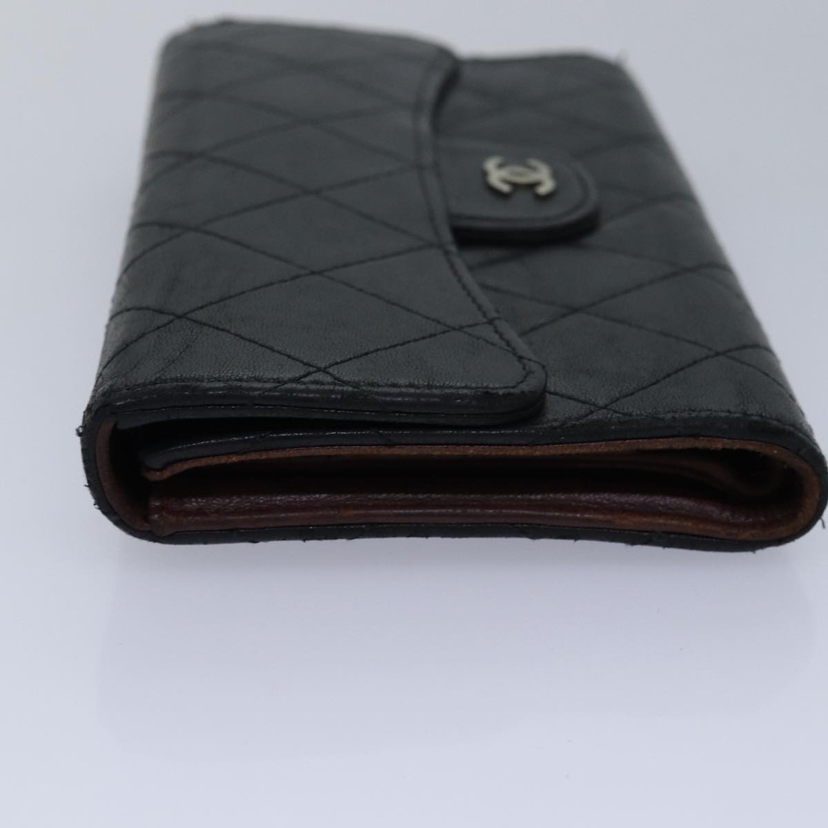 Top Quality Chanel Matelasse Long Wallet Lamb Skin Black CC Auth bs16070