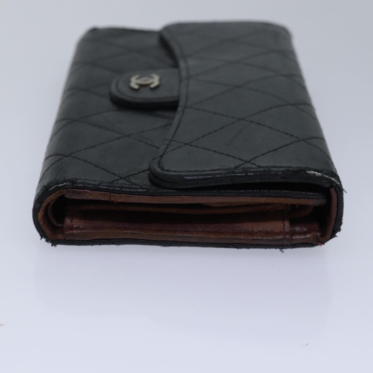 Top Quality Chanel Matelasse Long Wallet Lamb Skin Black CC Auth bs16070
