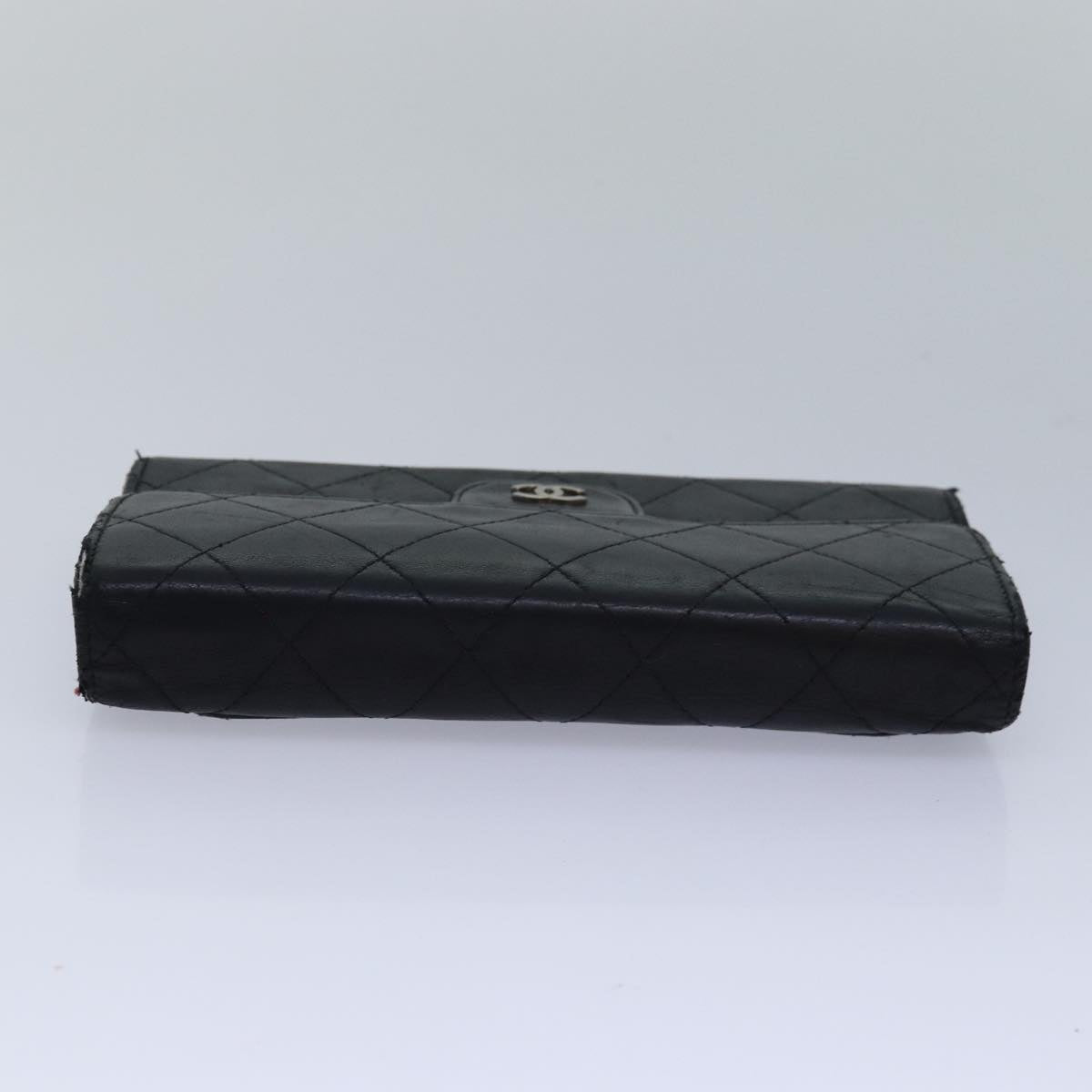 Top Quality Chanel Matelasse Long Wallet Lamb Skin Black CC Auth bs16070