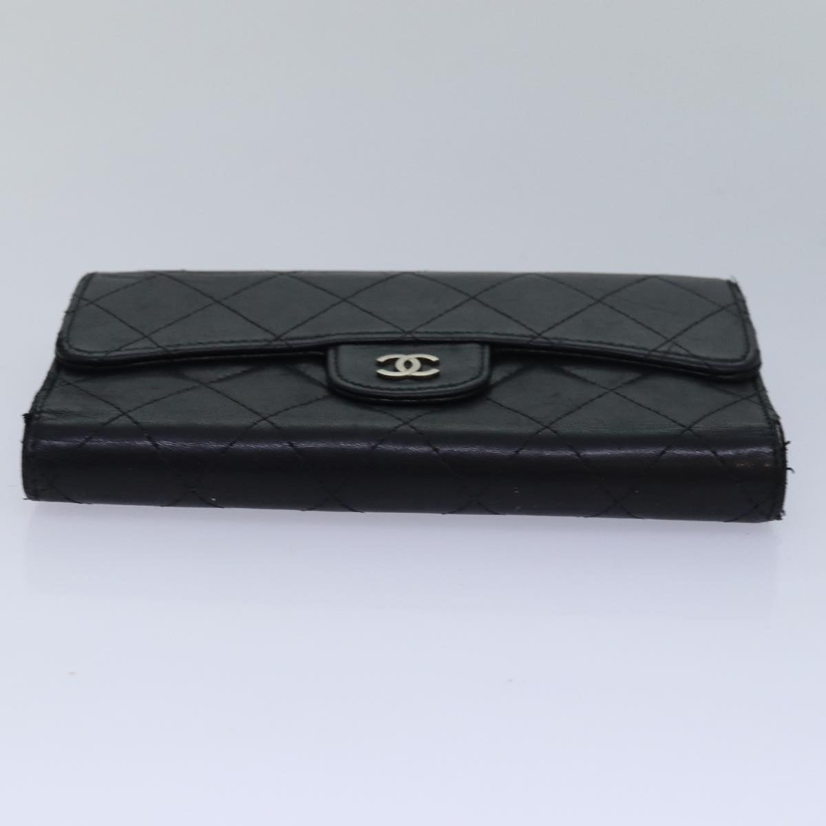 Top Quality Chanel Matelasse Long Wallet Lamb Skin Black CC Auth bs16070