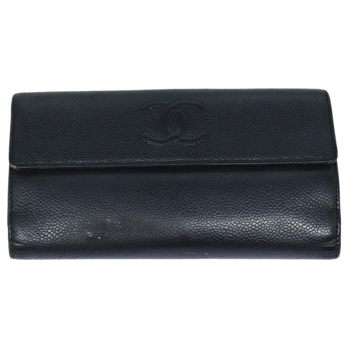 Top Quality Chanel COCO Mark Wallet Caviar Skin Black CC Auth bs16186