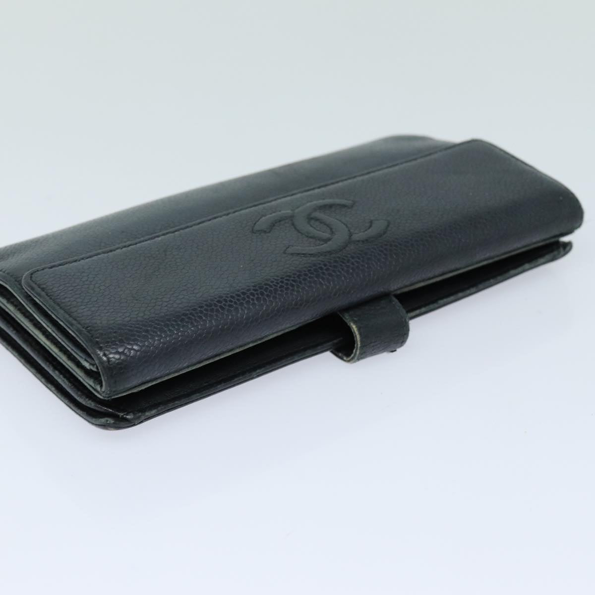 Top Quality Chanel COCO Mark Wallet Caviar Skin Black CC Auth bs16186