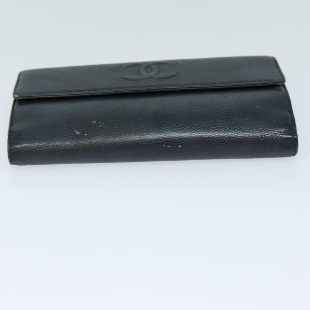Top Quality Chanel COCO Mark Wallet Caviar Skin Black CC Auth bs16186