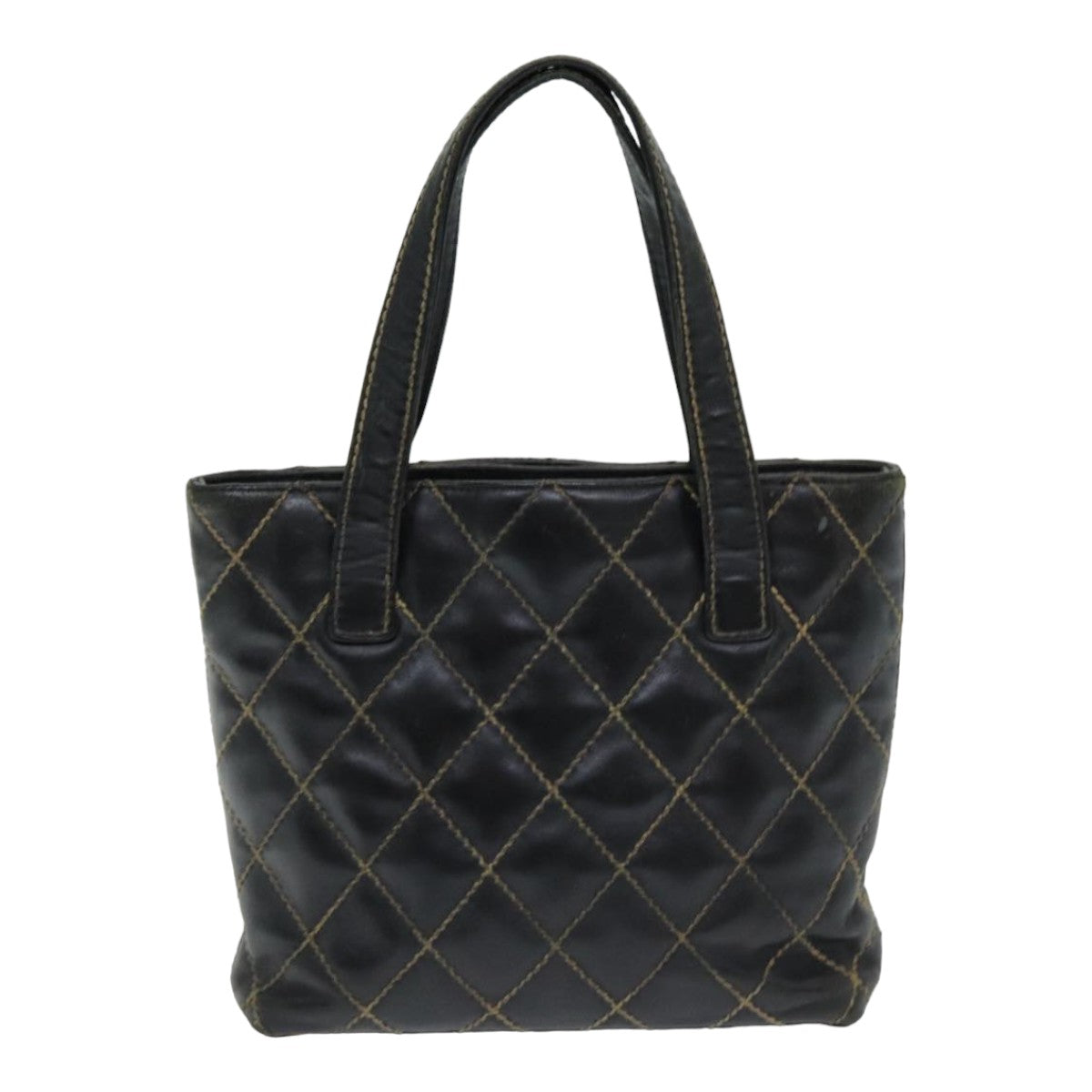 CHANEL Matelasse Wild Stitch Tote Bag Leather Black CC Auth bs16254
