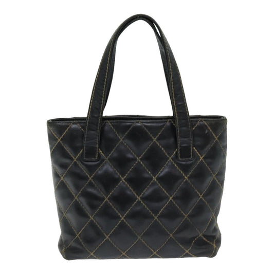 CHANEL Matelasse Wild Stitch Tote Bag Leather Black CC Auth bs16254