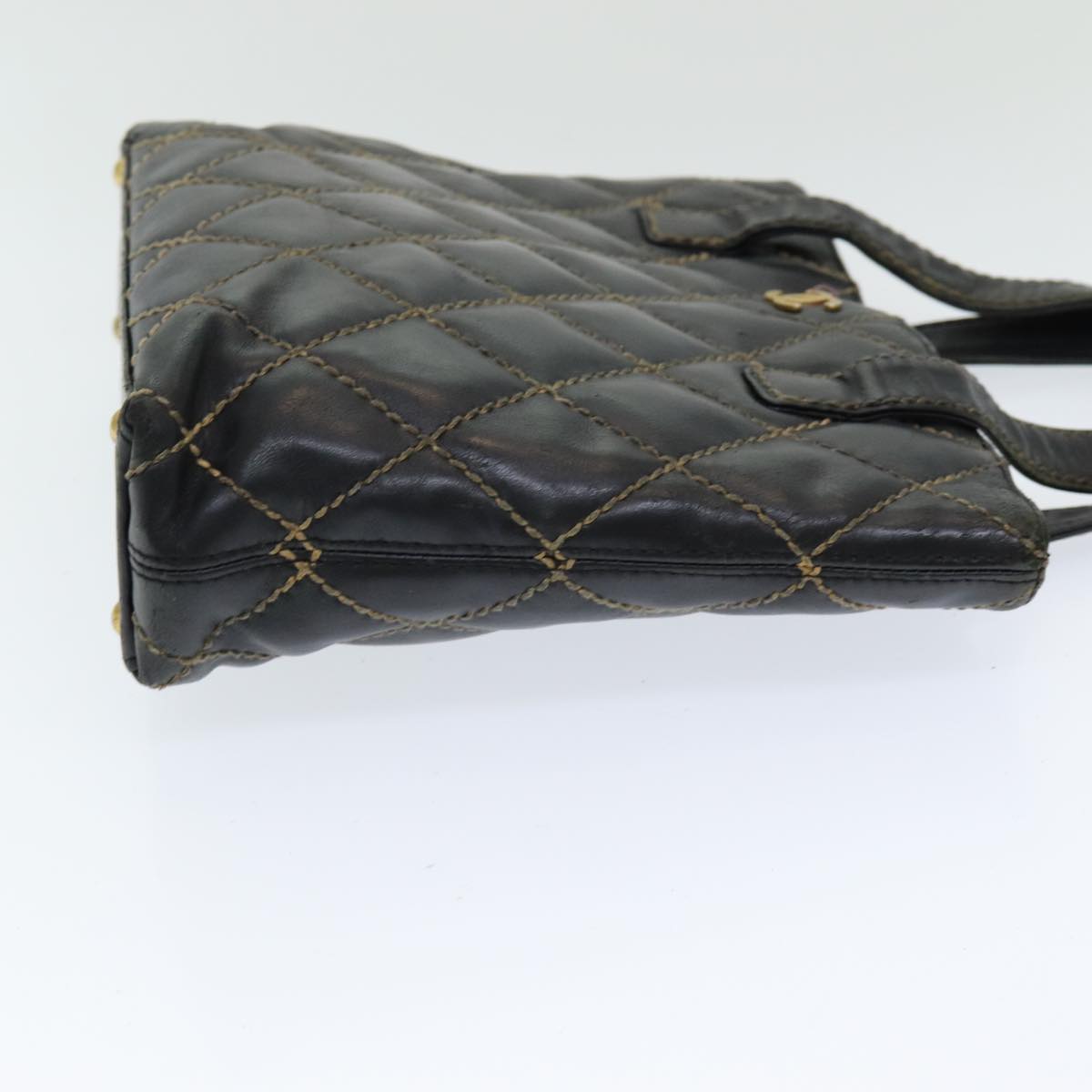 CHANEL Matelasse Wild Stitch Tote Bag Leather Black CC Auth bs16254